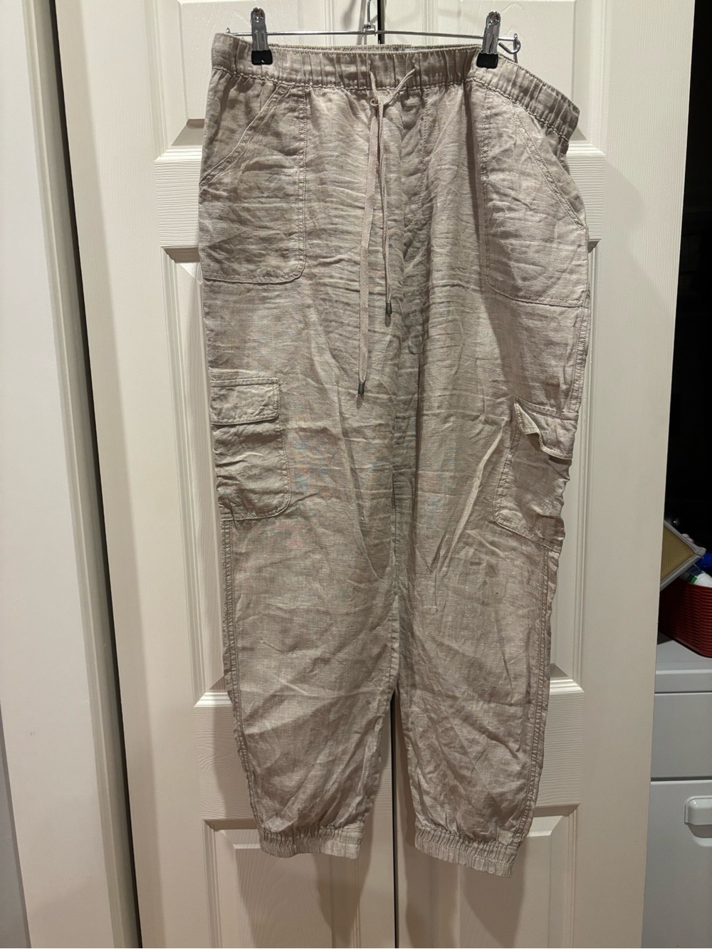 NWOT Linen Blend Cargo Jogger Pants in Light Beige